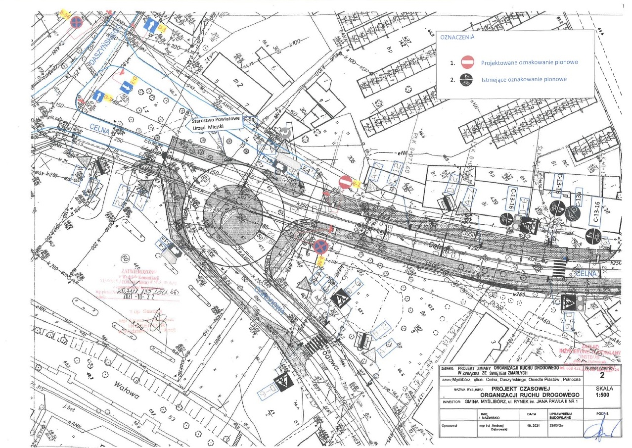 Grafika przedstawia mapę ze zmienioną organizacją ruchu