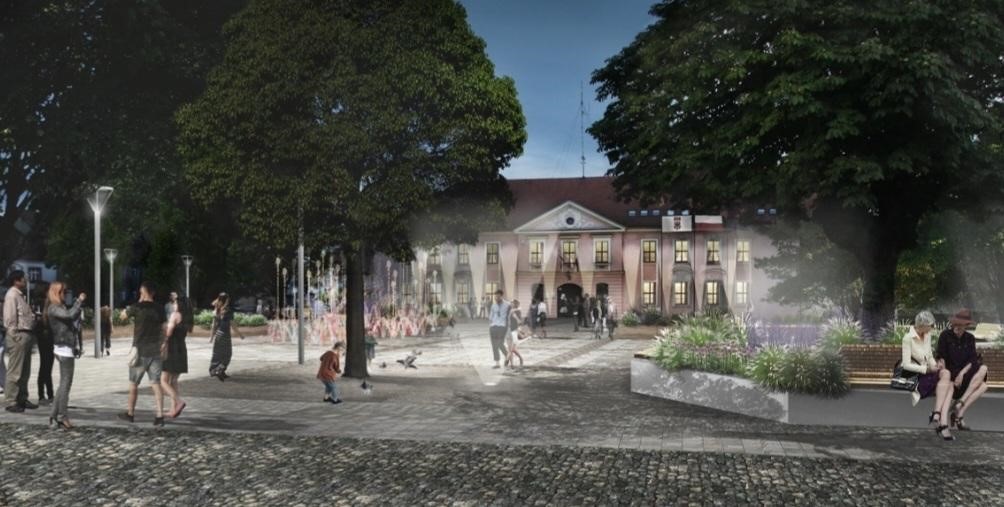 Rynek staromiejski po rewitalizacji wieczorem